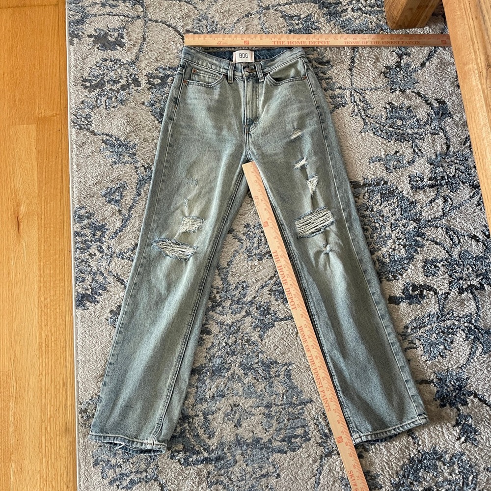 BDG Cowboy Jean‎ Light Wash Distressed High Rise Straight Leg Blue Denim Size 25 - Picture 7 of 8